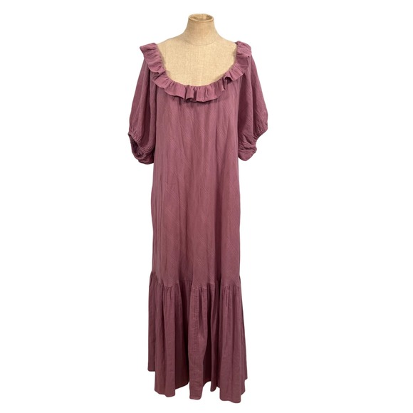 Free People Kaylyn M Maxi‎ Dress Mauve Ruffle Neck Lace up Tie Back Tiered Boho - Picture 3 of 13